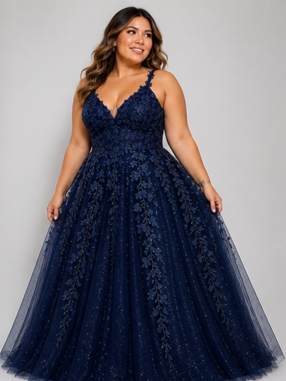 Navy Blue Plus Size Formal Dress | Glitter Ball Gown | Prom / Evening Dress